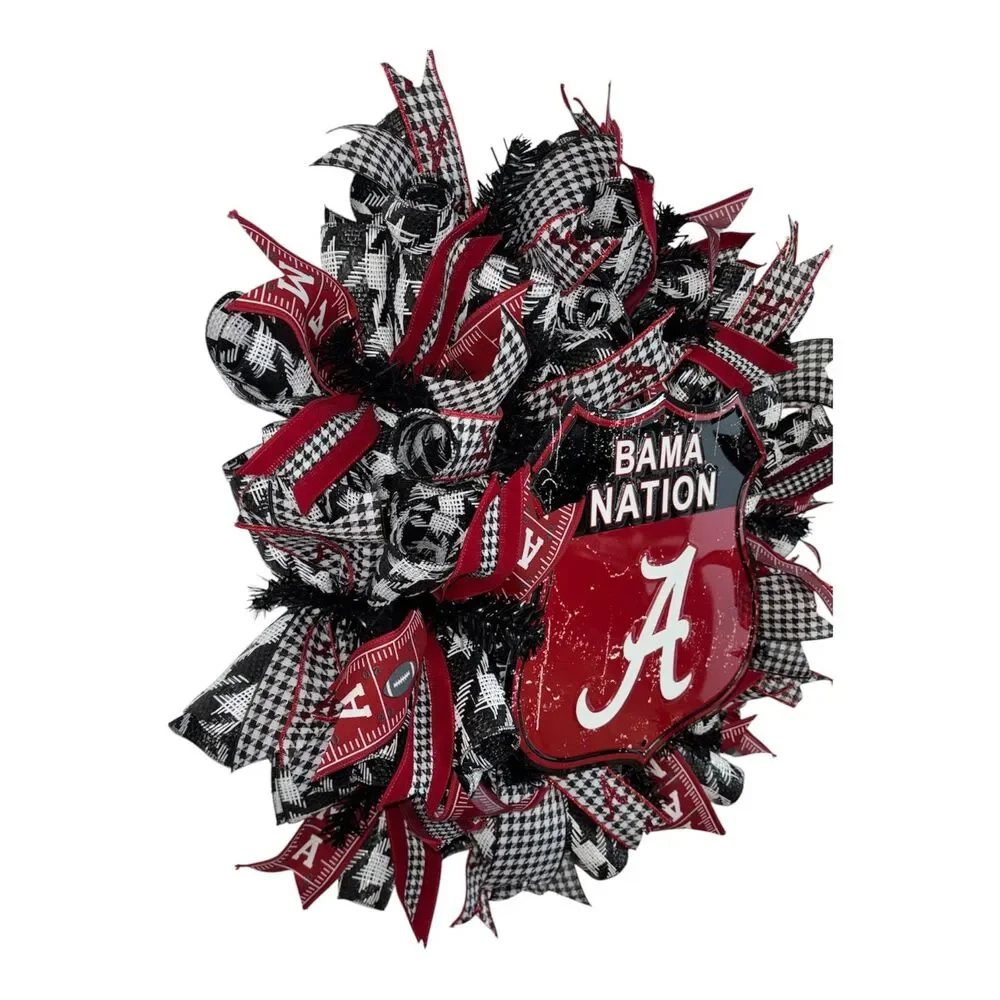 Bama Nation Alabama Front Door Wreath | Roll Tide Decor | Crimson Houndstooth